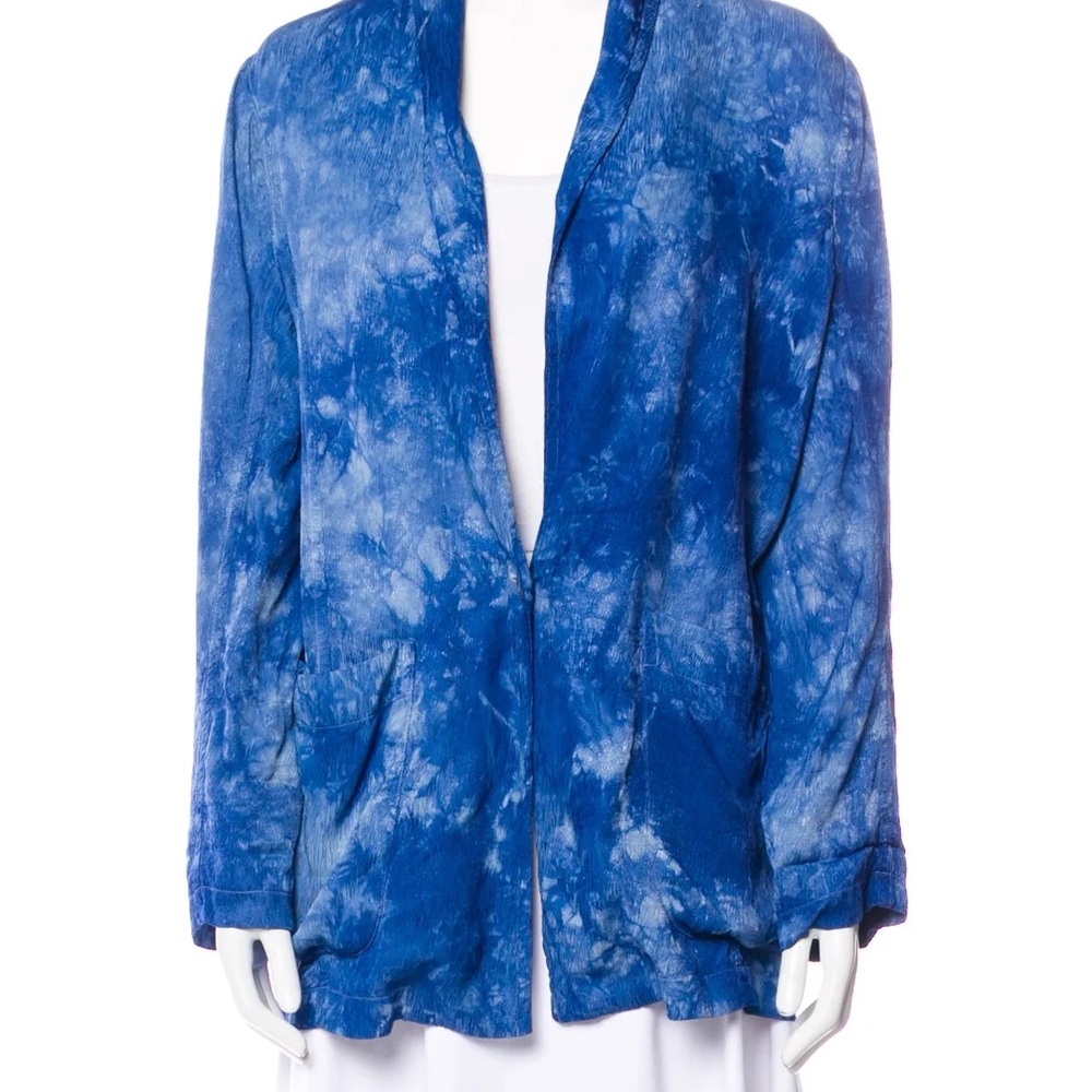 Raquel Allegra Blue Tie-Dye Open Front Jacket